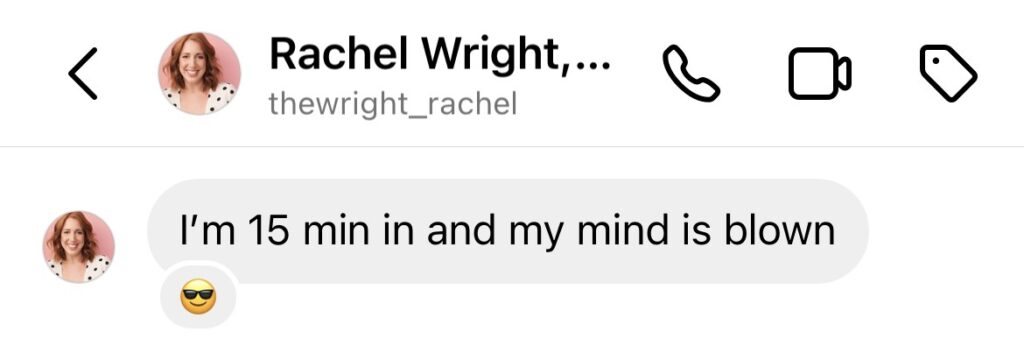 Screenshot of a testimonial from Rachel Wright